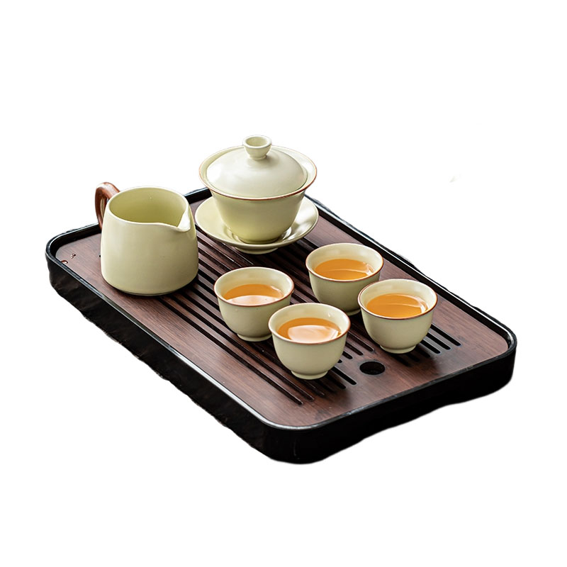 YAON雅居 中式米黃窯茶具 陶瓷功夫茶具套裝 茶壺蓋碗茶杯輕奢家用喝茶