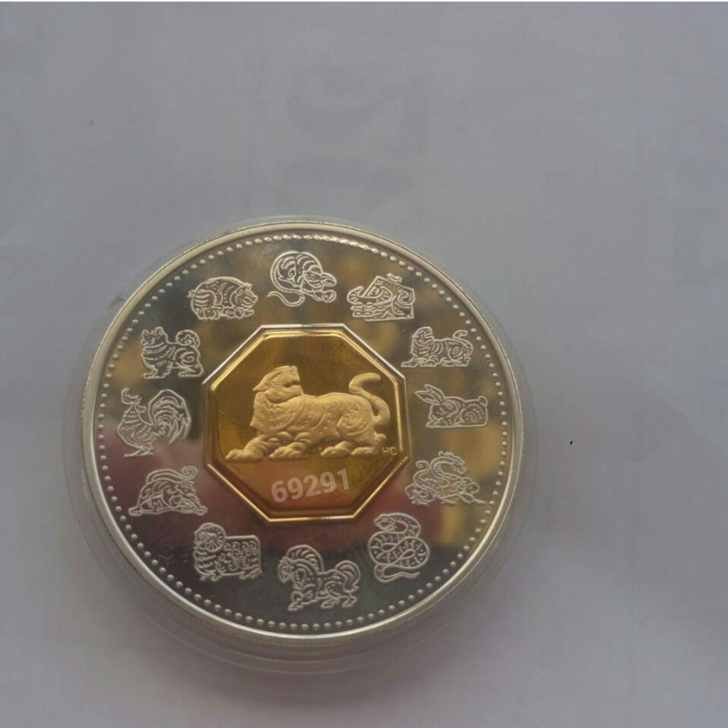 售6000元重34克~1998加拿大虎年八角鍍金銀幣，虎年銀幣，限量銀幣，銀幣，錢幣，幣~加拿大虎年鍍金銀幣