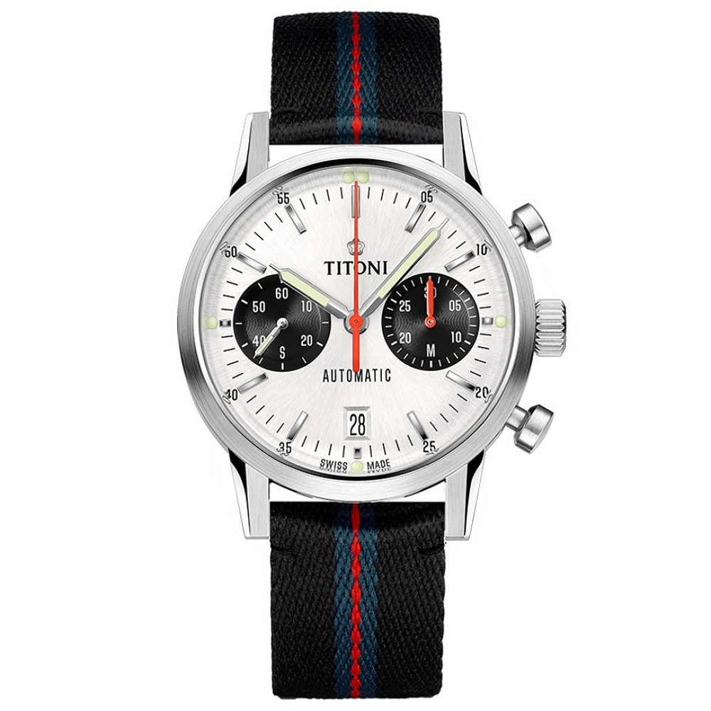 【私聊甜甜價】TITONI 梅花錶 熊貓 復刻計時機械腕錶 94020S-T4-680 / 41mm