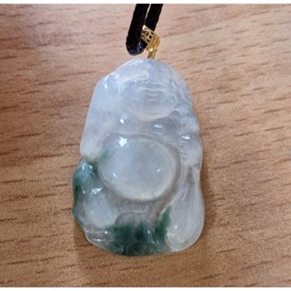 緬甸天然冰膠飄花翡翠18k金彌勒佛吊墜！