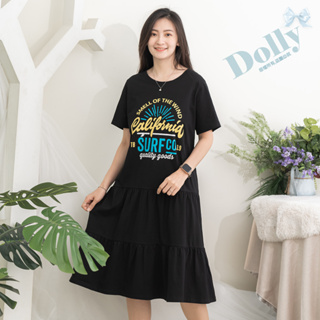 台灣現貨 大尺碼黑色彩色印花棉質蛋糕洋裝-Dolly多莉大碼專賣店