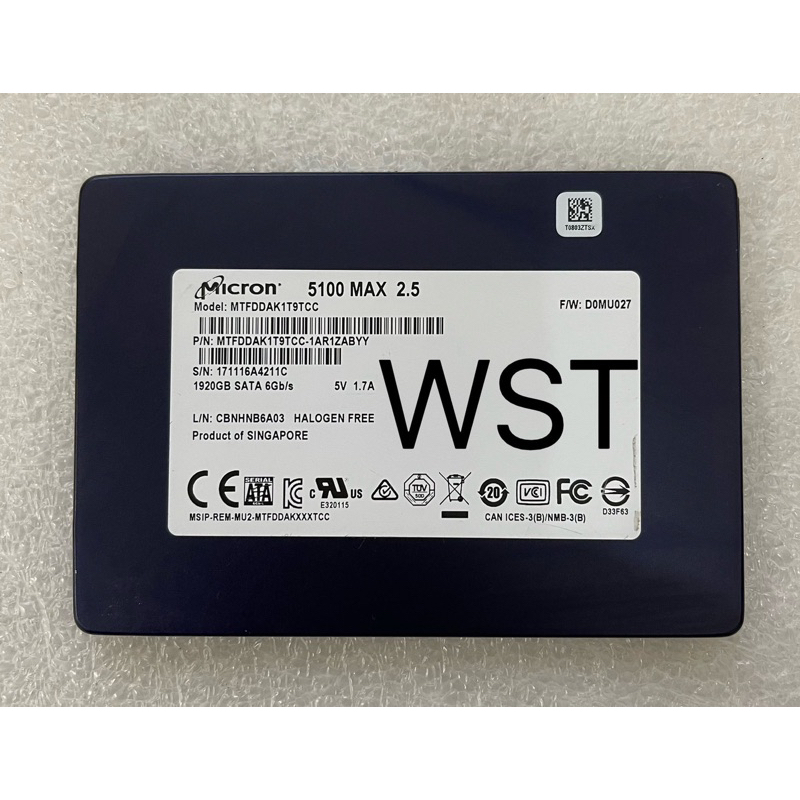 Micron 5100 1.92TB 2.5吋 SSD 固態硬碟 MTFDDAK1T9TCC 原裝原廠 2手拆機良品