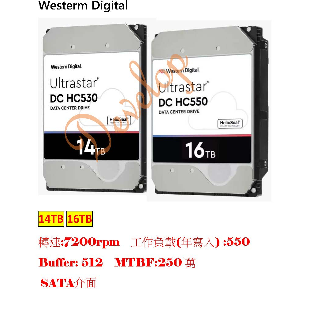 Develop  WD 3.5吋 14T 16TUltrastar DC HC530 550企業硬碟 祼裝 工業包