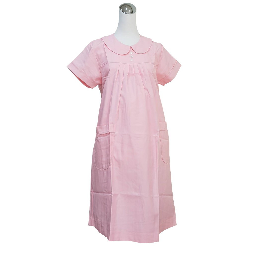 萊亞生活館 孕婦裝 短袖 長袖 護士服【722孕婦裙裝-圓領後拉鏈-粉紅色-短袖-斜紋布】