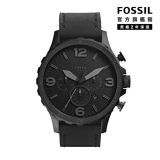 【FOSSIL 官方旗艦館】Nate 粗曠美式風格三眼男錶 黑色真皮皮革錶帶 50MM JR1354