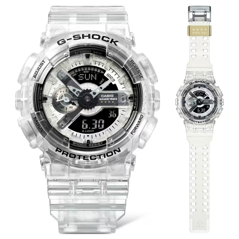 CASIO 卡西歐 G-SHOCK 40周年Clear Remix 透明錶殼按鈕 圓形雙顯錶(GA-114RX-7A)