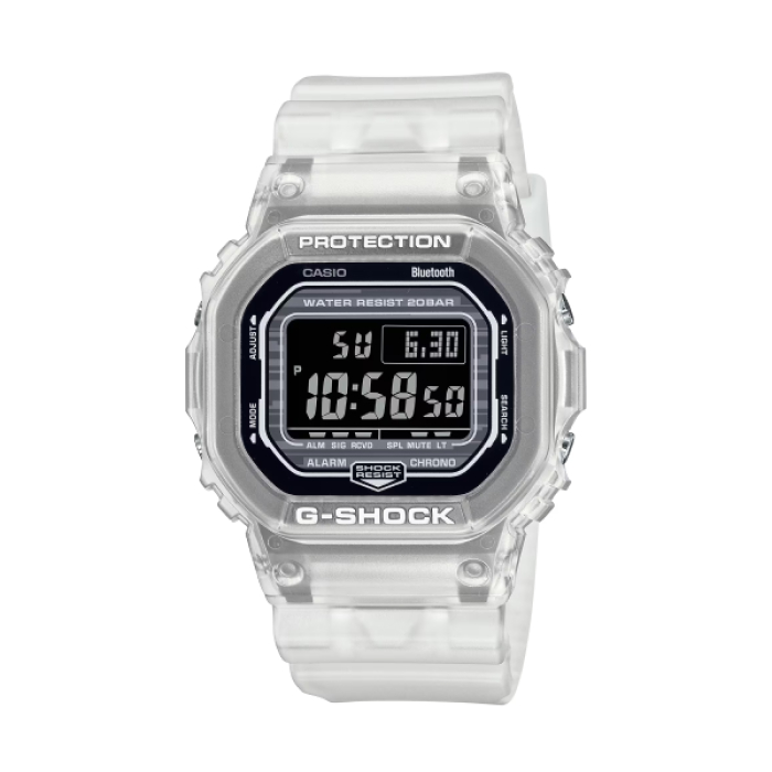 【CASIO G-SHOCK】經典5600半透明方形數位運動腕錶-透白色/DW-B5600G-7/台灣總代理公司貨享一年