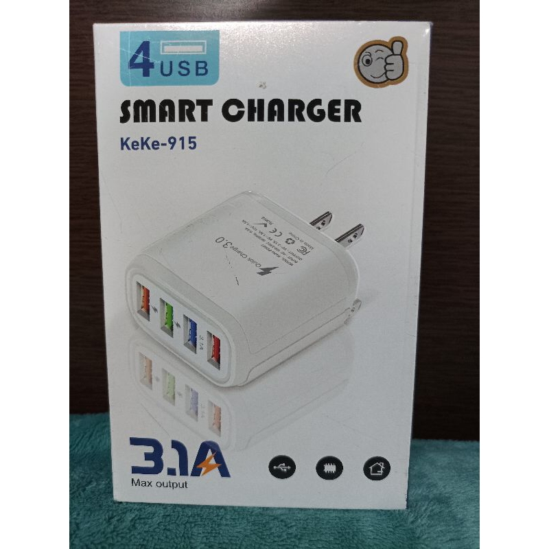 全新 黑色 KEKE-915, Quick Charge 3.0, 四孔USB 充電器。