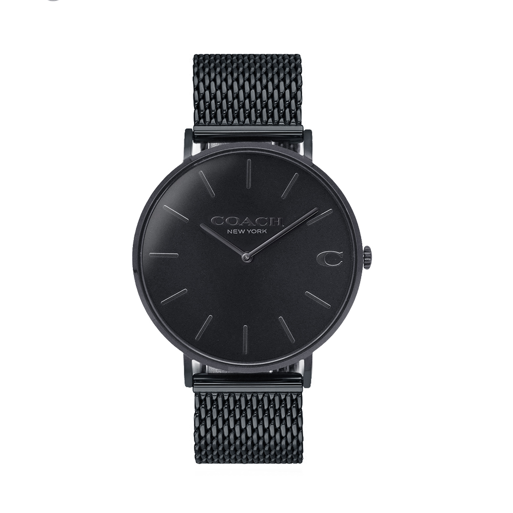 COACH 簡約紳士款 經典黑 不鏽鋼黑米蘭帶腕錶 -14602148