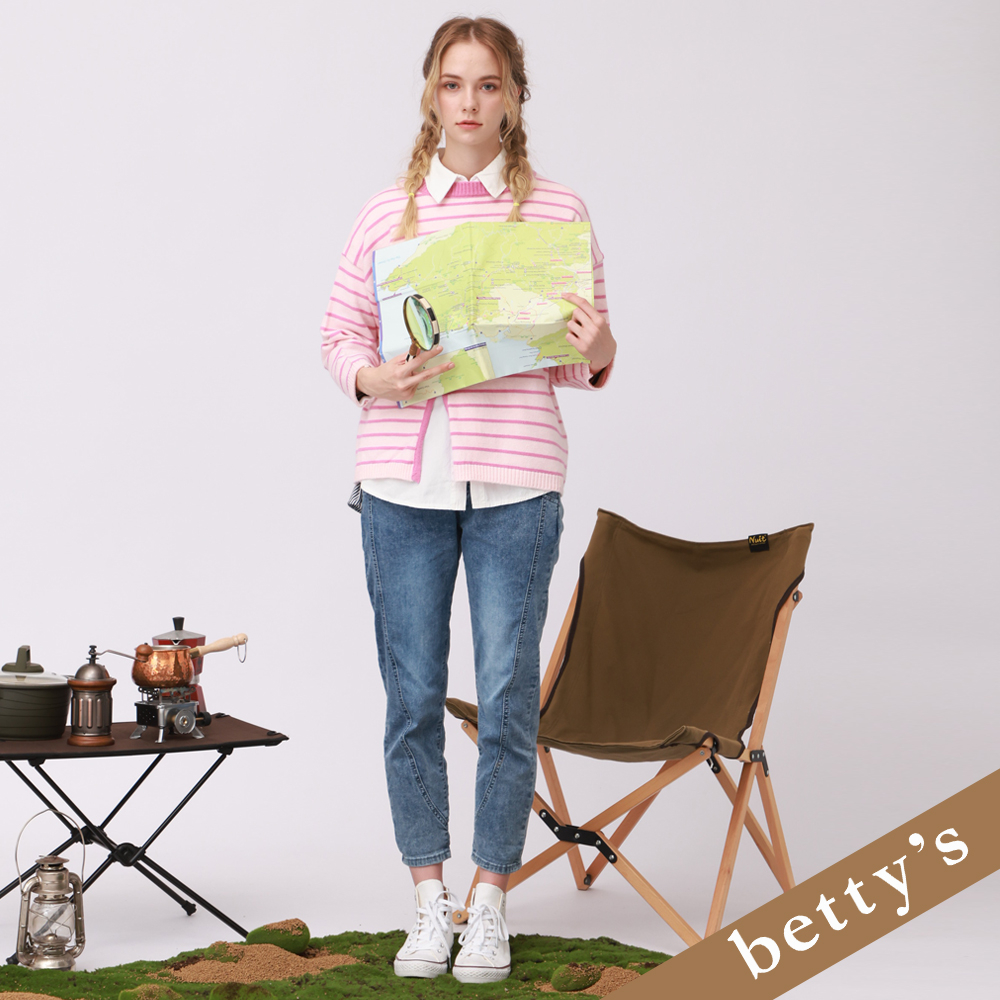 betty’s貝蒂思(25)腰鬆緊抽繩直筒休閒牛仔褲(深藍色)
