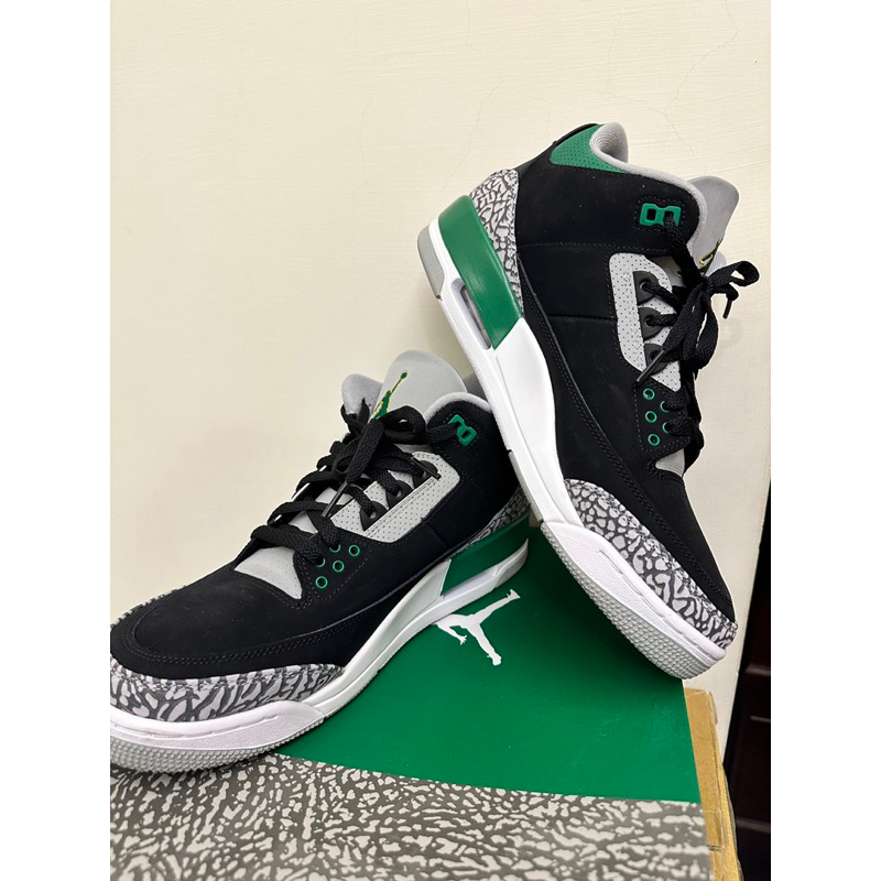 《近全新》Air Jordan 3 Pine Green US10.5 爆裂紋 黑綠 水泥 經典 三代 AJ3 籃球鞋