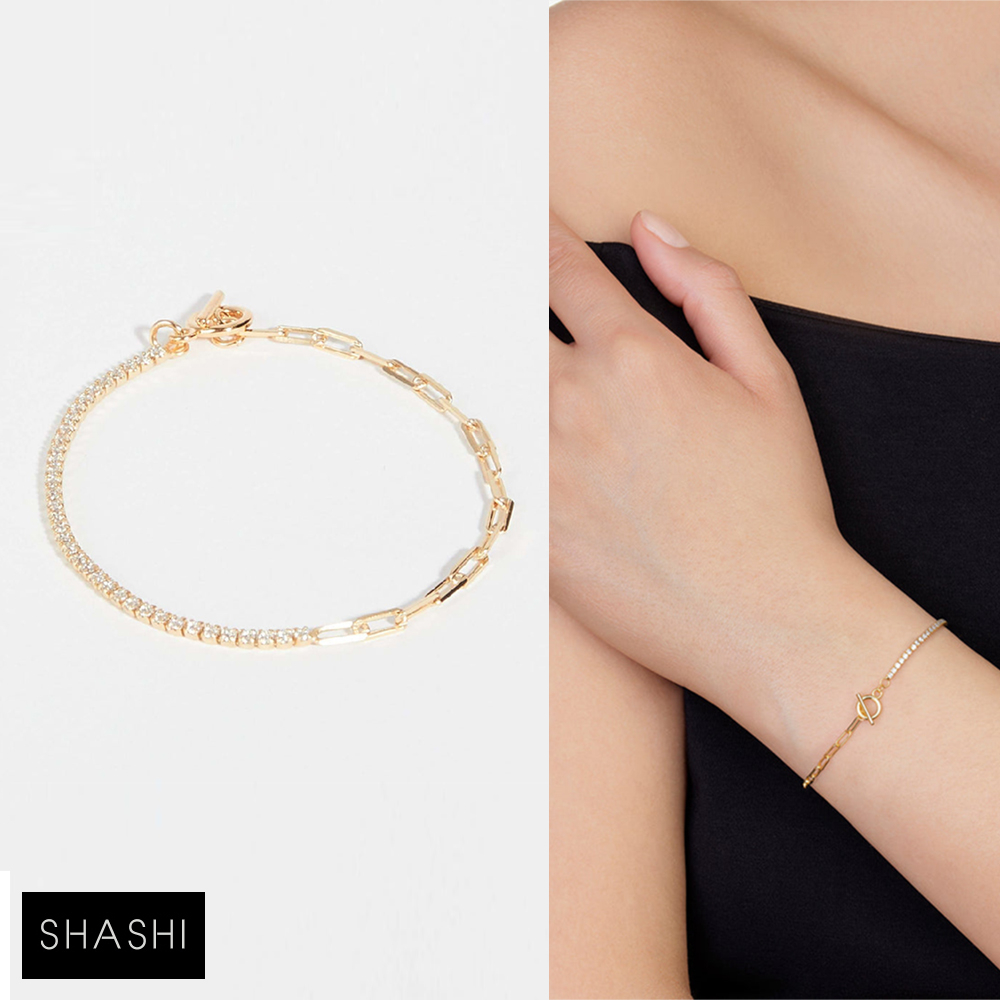 SHASHI 紐約品牌 Bijou 金色鑲鑽手鍊 法式優雅手鍊