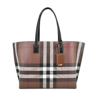 BURBERRY 經典格紋皮革肩背/托特包(暗樺木棕色)｜100%原廠真品｜JS Maxx官方旗艦館