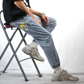 RETOP-塗鴉潑漆寬版縮口牛仔褲 藍 RM213806-06