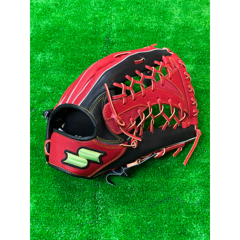 棒球世界 全新SSK全牛皮棒球壘球外野手專用手套T網檔SSK880E特價黑紅配色
