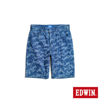 EDWIN 男款 EDGE JERSEYS 迦績動能迷彩LOGO合身牛仔短褲(石洗綠)