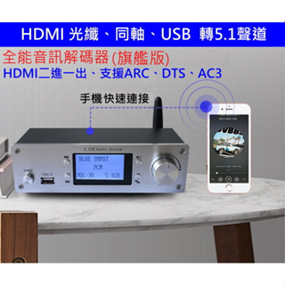 (台灣現貨) 含稅開發票 電影的救星 HDMI 轉 5.1 聲道 4K 全能音頻解碼器 光纖 同軸 RCA、AV