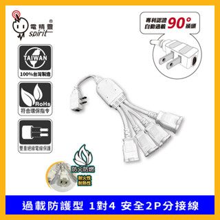 1對4分接線 電源線 安全延長線 延長中繼線【臺灣現貨】新安規 電精靈 安全2P分接線 過載防護型 安全認證合格