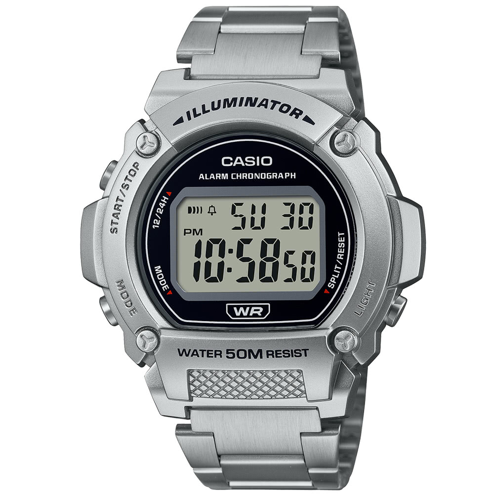 【CASIO】卡西歐 潮流復古圓形數位不鏽鋼腕錶/銀 W-219HD-1A 台灣卡西歐保固一年