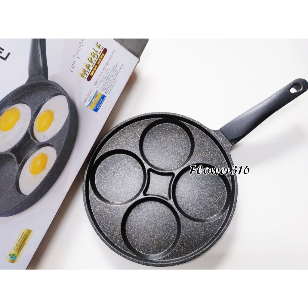 QUEEN SENSE 韓國製大理石重力鑄造四格蛋孔煎蛋鍋30cm 不沾鍋 平底鍋 煎蛋鍋