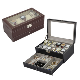 雙層手錶首飾盒 雙層手錶盒 黑色 棕色 PU皮格 雙層首飾收納盒 首飾盒 珠寶收納 手錶 手錶盒