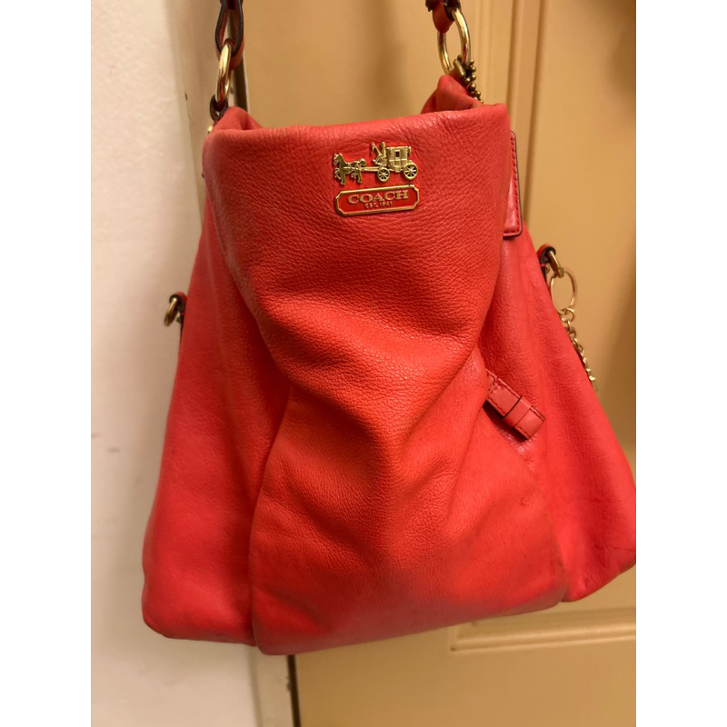 COACH 正品美國夏威夷買回來的橘紅色皮背包