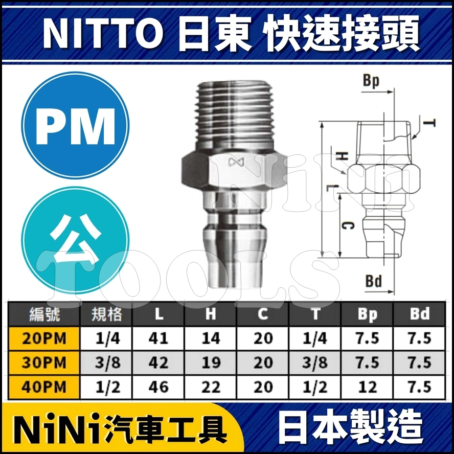 現貨【NiNi汽車工具】NITTO 日東 快速接頭(公) PM | 日本製 配管 軟管 快速接頭 空壓接頭 20PM