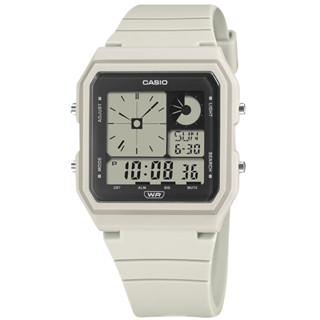 CASIO 卡西歐 / 復古方形 雙顯 電子數位 橡膠手錶 米白色 / LF-20W-8A / 33mm