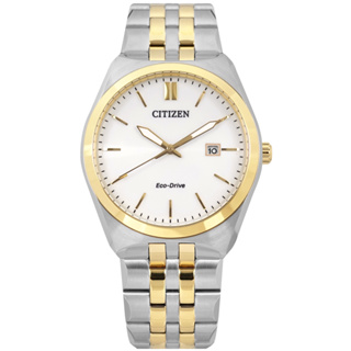 CITIZEN / 光動能 經典簡約 日期 防水100米 不鏽鋼手錶 白x鍍金 / BM7334-58B / 40mm
