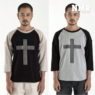 現貨 [NMR] MACHI 七分袖 黑暗穿搭 接袖 鉚釘十字架 復古 龐克搖滾 Cross 7 Sleeve Tee