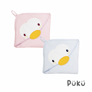 PUKU藍色企鵝 造型連帽紗布浴巾75x75cm(兩色)