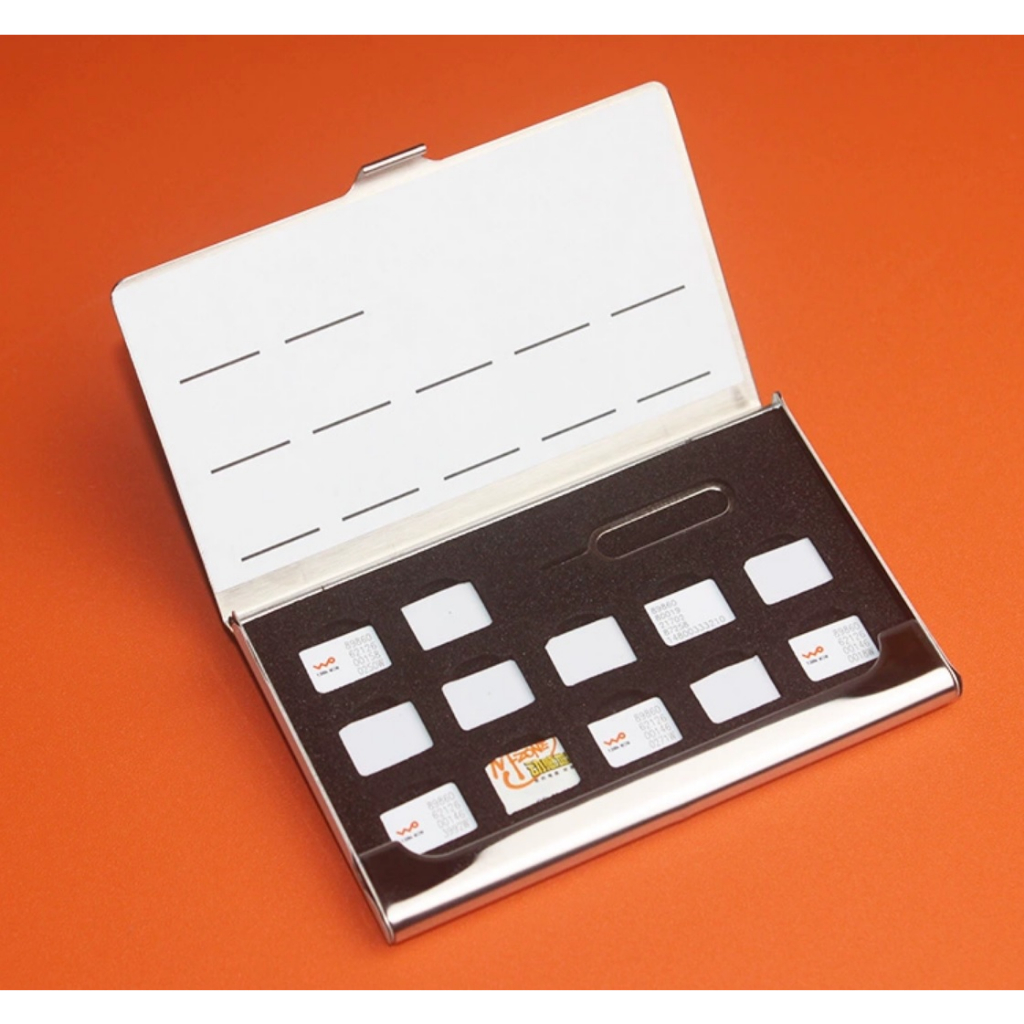 不鏽鋼 手機sim卡收納盒 金屬電話卡包12張nano sim卡存放盒 保護包 鋁合金升級款版出國旅遊便攜超薄輕量