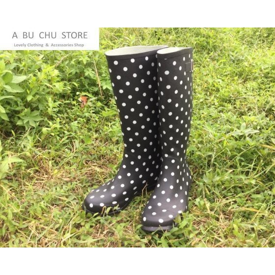 現貨 雨靴 可折疊 日系鄉村少女波點點 超美高筒 防滑柔軟 雨靴