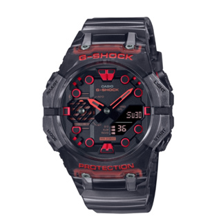 CASIO卡西歐 G-SHOCK 男 時尚藍牙碳纖維核心防護 潮流雙顯腕錶/半透明黑紅(GA-B001G-1A)