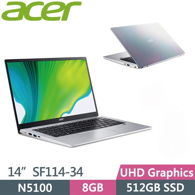ACER SWIFT 1 SF114-34-C3V2 彩虹銀 (N5100/8G/512G SSD/Win11/14吋)