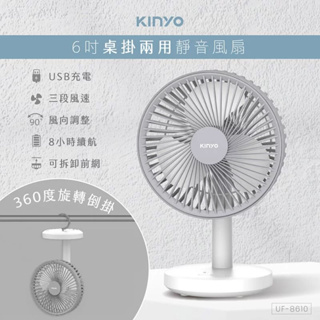 《KIMBO》KINYO現貨發票 桌掛兩用靜音風扇 UF-8610 桌扇