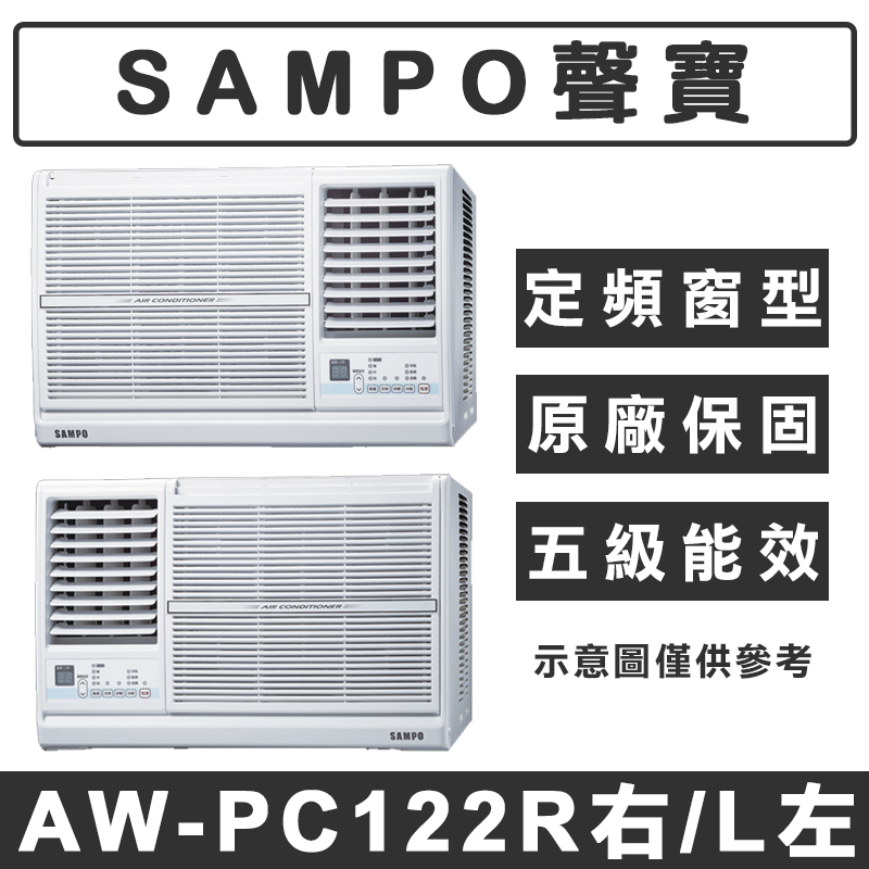 《天天優惠》SAMPO聲寶 3-4坪 定頻左吹/右吹窗型冷氣 AW-PC122R/AW-PC122L 110V