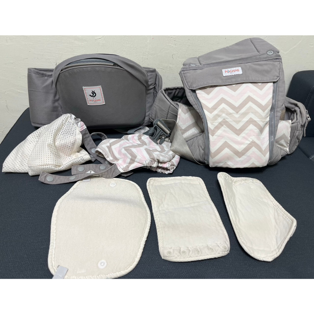韓國 POGNAE ORGA PLUS 有機棉All in One 機能型3合1坐墊背巾+新生兒緩衝墊 灰色