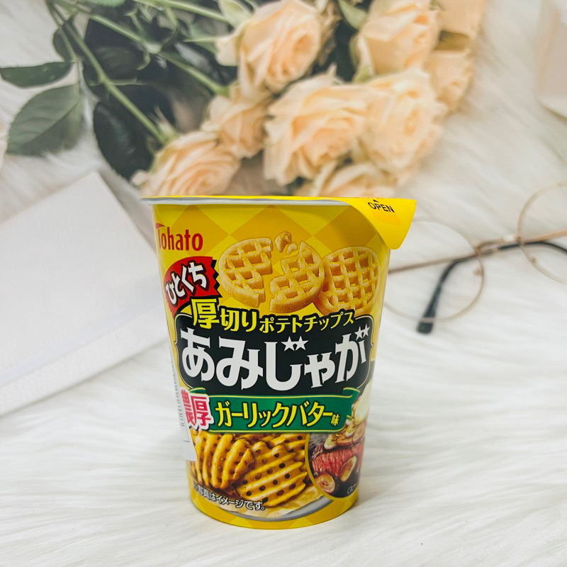 日本 Tohato 東鳩 一口網狀洋芋片 杯裝 36g 大蒜奶油風味