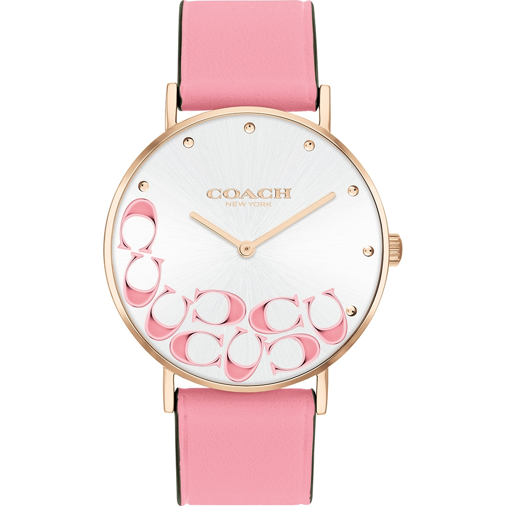 COACH Perry 時尚玫瑰粉色CC皮帶36mm女錶 CO14504135