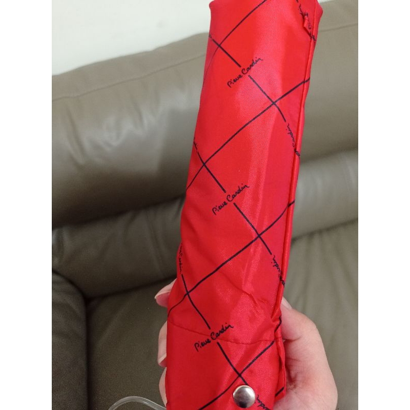 全新 正版 百貨專櫃 皮爾卡登 霸氣女王 紅色 雨傘 折疊傘 滿版logo 台灣製造 菱格紋 八骨防風 輕量 安全 陽傘