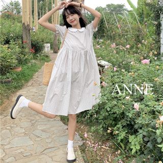 ANNE｜夏日碎花娃娃領洋裝【AD10280】娃娃領 洋裝 長裙 碎花洋裝 孕婦洋裝 海邊洋裝 泡泡袖 短袖洋裝 連身裙