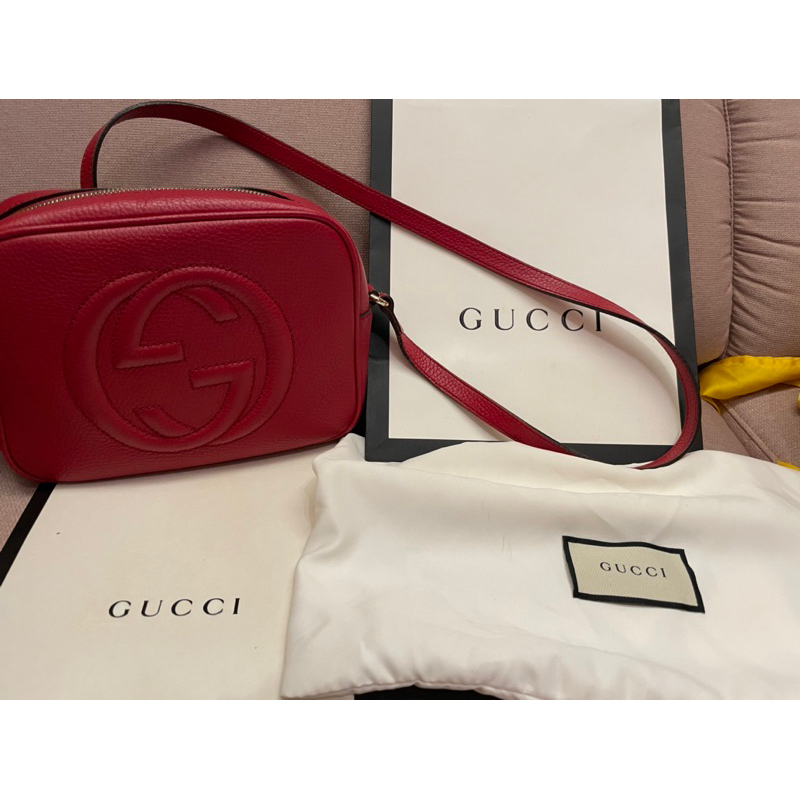 百貨專櫃正品-GUCCI 紅色正紅Soho Disco 流蘇斜背包/相機包