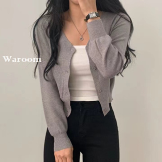 Waroom|現貨 J63 韓系親膚包心紗短版針織外套|女裝|修身|小外套|空調外套|短款外套|排釦外套|針織上衣|長袖