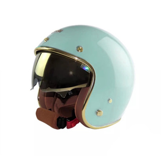 華泰 Ninja 安全帽 K-806B 晶淬 湖水綠 金色邊框 多層膜內墨鏡 皮革 金屬齒排釦 全拆洗 復古帽《比帽王》