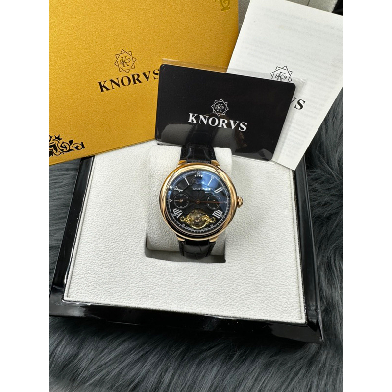 KNORVS卡諾威斯 機械錶 日月星辰/玫瑰金框/真皮錶袋