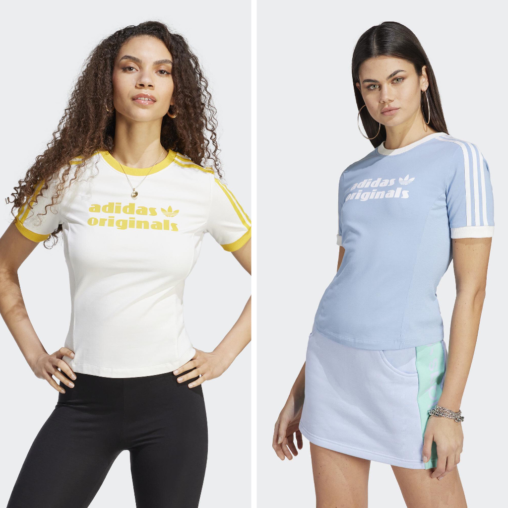 【豬豬老闆】ADIDAS OG SLIM LOGO TEE 復古 修身 短T 女款 白黃IC8536 藍白IC8533