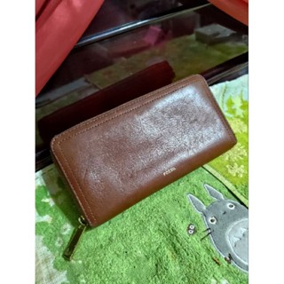 二手 FOSSIL 100%天然皮 革 咖啡色 長夾 多格層 柔軟 1680