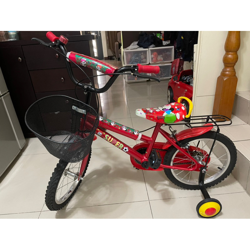 兒童腳踏車 台灣製 16吋 ◎打氣輪 熊貓 雙管 腳踏車 單車 自行車 童車 紅 輔助輪
