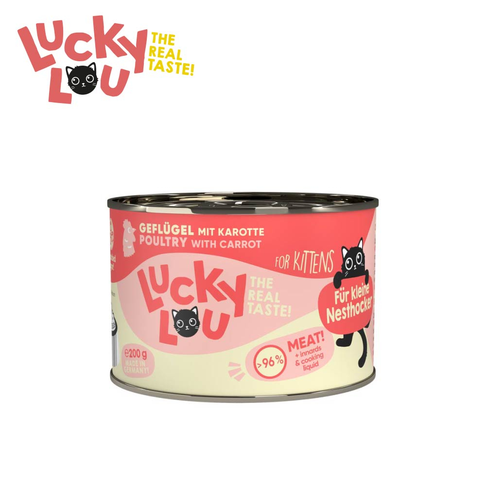幸運喵 Lucky Lou 幼貓主食罐 禽肉 紅蘿蔔 德國製造高含肉量肉罐頭 滿額加贈透明系貓草碗